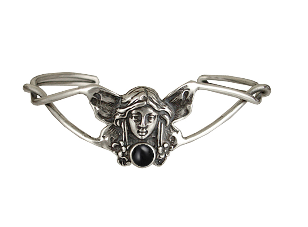 Sterling Silver Victorian Fairy Cuff Bracelet With Black Onyx